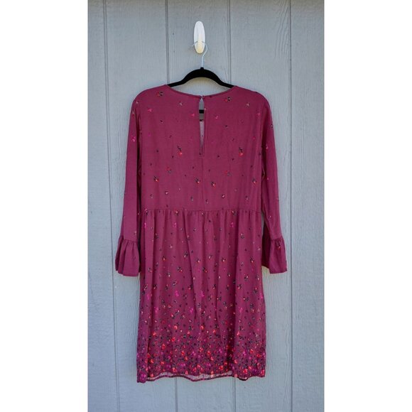 Old Navy Long Sleeve Woven Shift Dress Large Tall Red Floral Flared Sleeve Boho - Picture 2 of 13